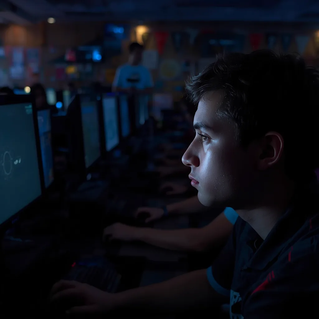 View from behind a row of monitors along a NOSCOPE station row